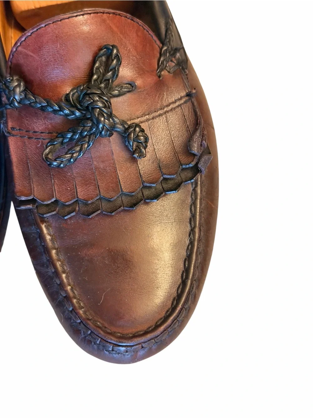 Allen Edmonds Brown Leather Kiltie Loafers with Braided Tassels